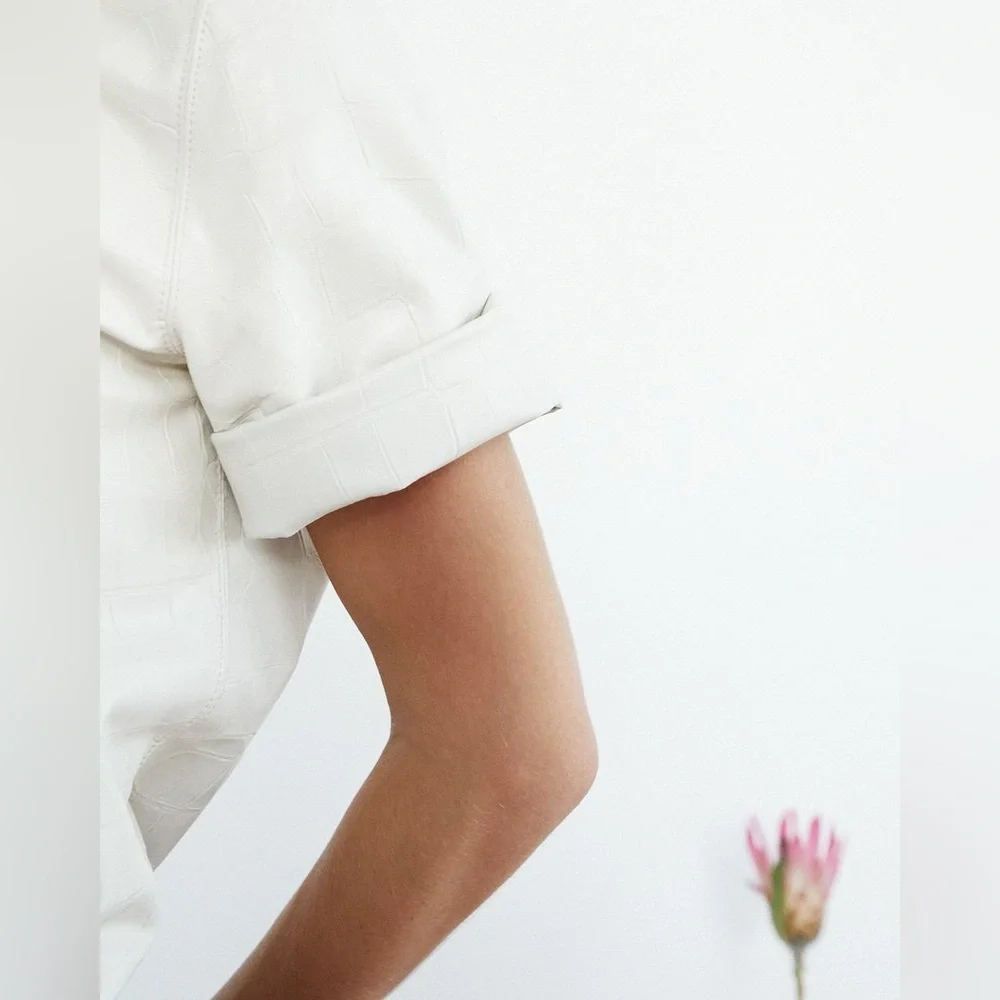 NANUSHKA Kaden Vegan Leather Tee Cream Short Sleeve Top